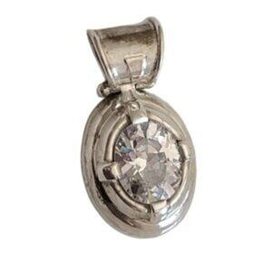 Vintage Baroque Boho Oval Sterling Silver Chunky CZ Crystal Slider Pendant